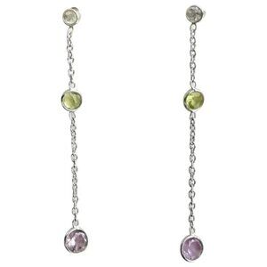 Three gemstone dangle earrings Topaz Peridot Amethyst Sterling Silver 🆕